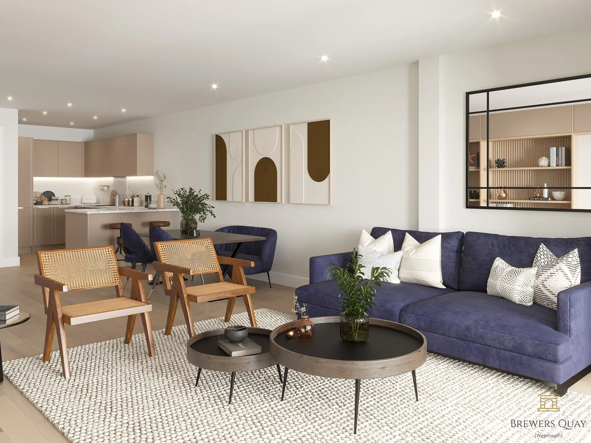 Brewery Reach - Internal CGI of an open plan lounge and kitchen